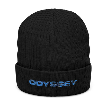 Your Odyssey Deep Blue Ribbed Knit Beanie Embroidered Streetwear Printify