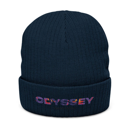 YOUR ODYSSEY® Navy Ribbed Knit Beanie Embroidered Streetwear Printify