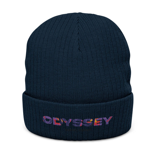 YOUR ODYSSEY® Navy Ribbed Knit Beanie Embroidered Streetwear Printify